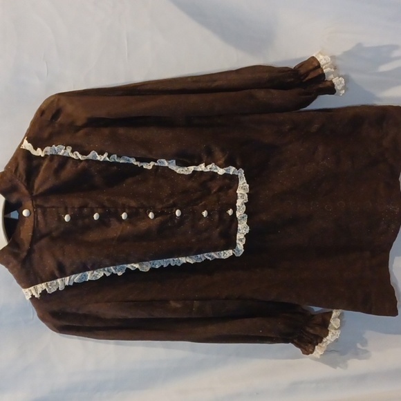 VINTAGE Handmade Lace trim Brown Mini Dress Metal Zipper Small, Very Jan Brady - Picture 1 of 6